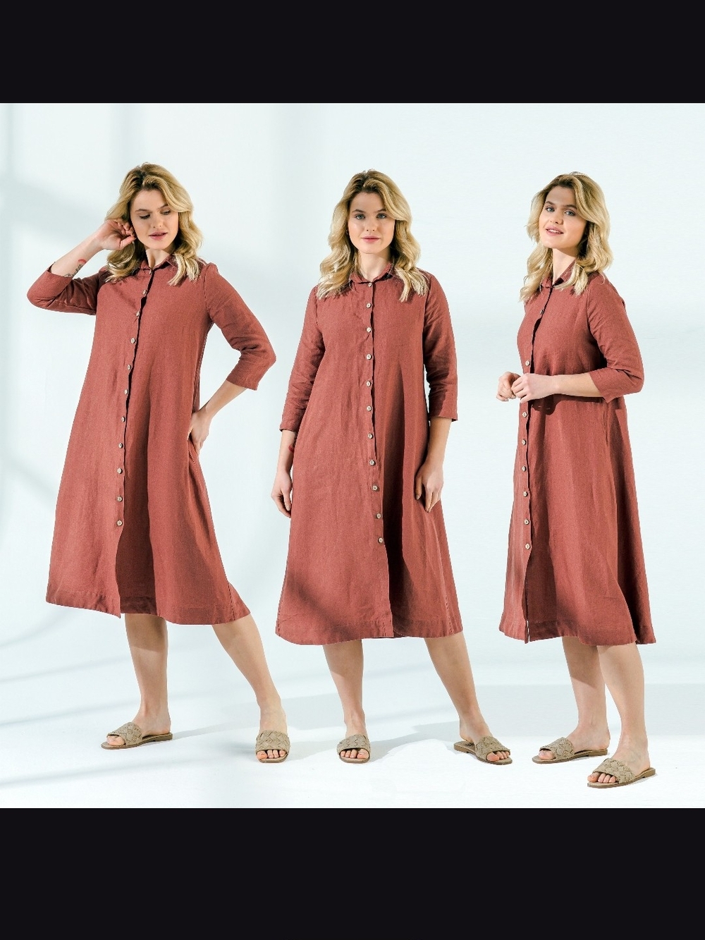 NWOT Linenia 100% Linen Shirt Dress in Chocolate Brown, Size M